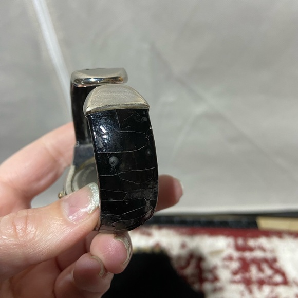 Vivani Silver Tone Watch. Black Bangle Band. Silver Tone Hardware - Picture 6 of 7